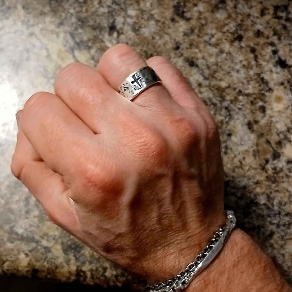 Silver Hammered Cross Ring